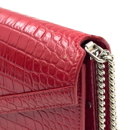 YVES Saint Laurent Croc Shape Stamped Calf Red Shoulder Bag Silver