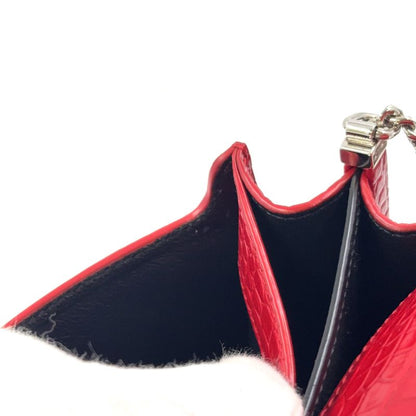 YVES Saint Laurent Croc Shape Stamped Calf Red Shoulder Bag Silver