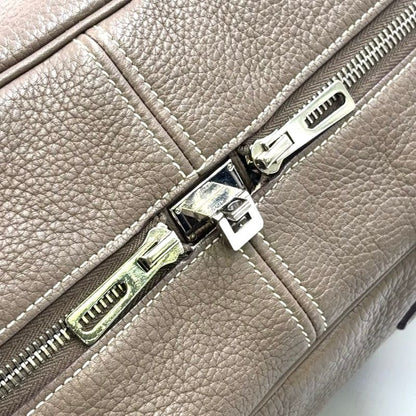 Hermes Victoria 35 □L Engraved Leather Gray-beige Handbag Silver