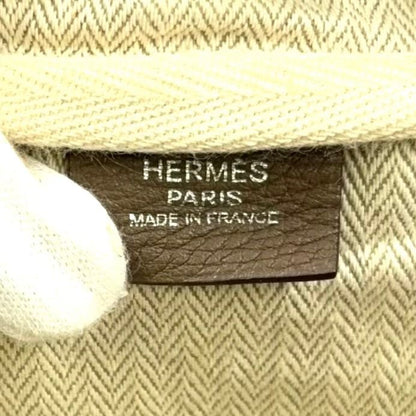 Hermes Victoria 35 □L Engraved Leather Gray-beige Handbag Silver