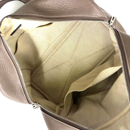 Hermes Victoria 35 □L Engraved Leather Gray-beige Handbag Silver