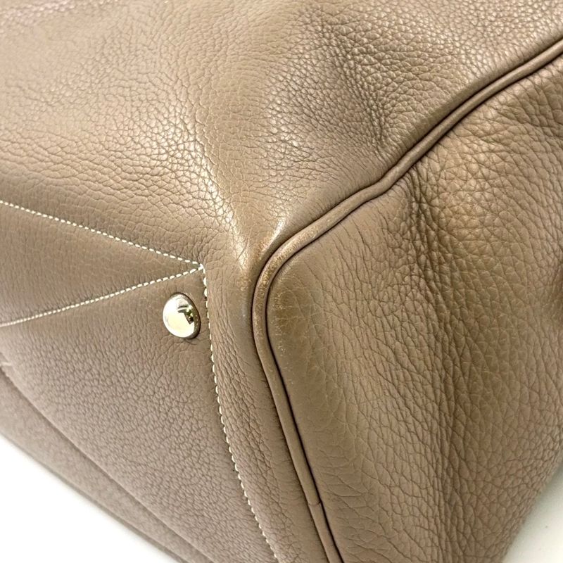 Hermes Victoria 35 □L Engraved Leather Gray-beige Handbag Silver