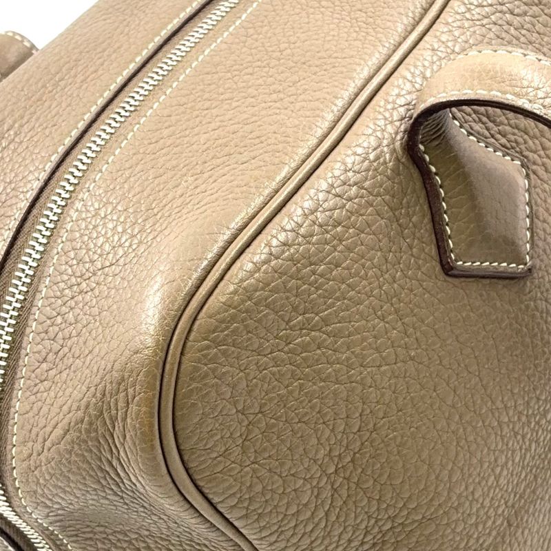 Hermes Victoria 35 □L Engraved Leather Gray-beige Handbag Silver