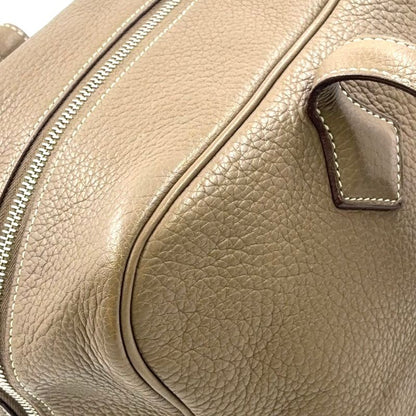 Hermes Victoria 35 □L Engraved Leather Gray-beige Handbag Silver