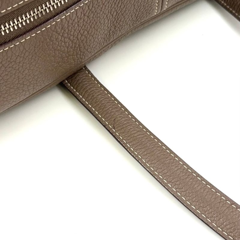 Hermes Victoria 35 □L Engraved Leather Gray-beige Handbag Silver