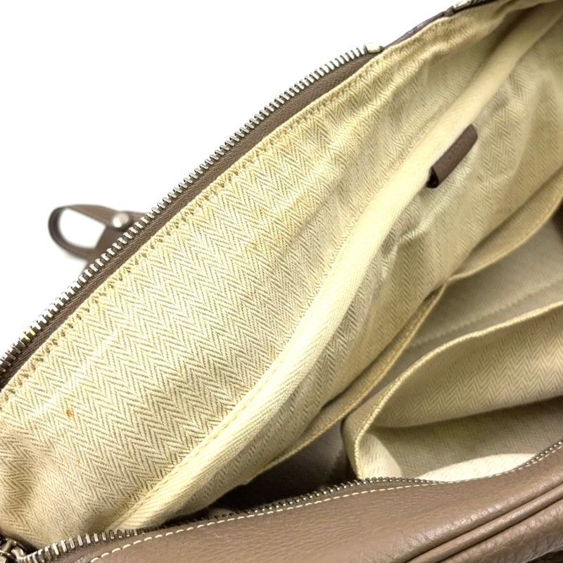 Hermes Victoria 35 □L Engraved Leather Gray-beige Handbag Silver