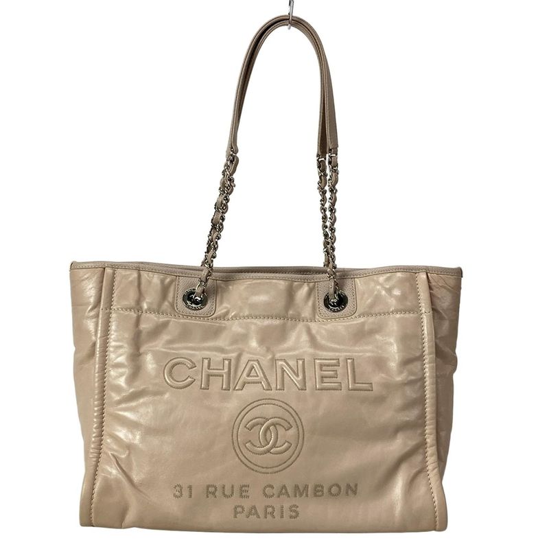 Chanel Tote Bag Deauville Line A93257 Pink Beige Chain Shoulder/silver Hardware