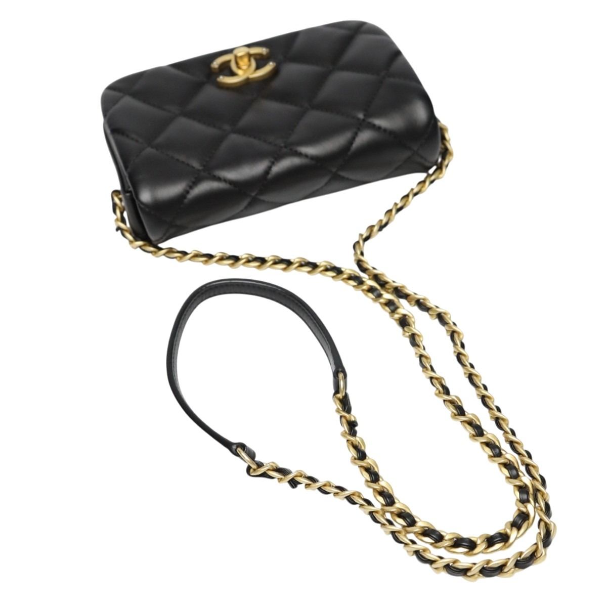 Chanel As2011 Lambskin Chain Shoulder Bag Quilted Black
