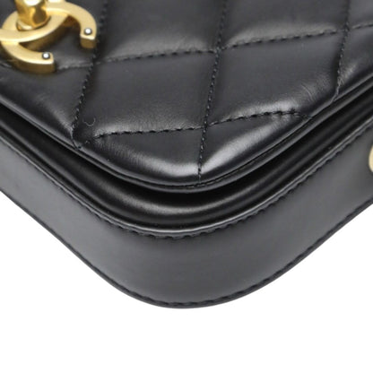 Chanel As2011 Lambskin Chain Shoulder Bag Quilted Black