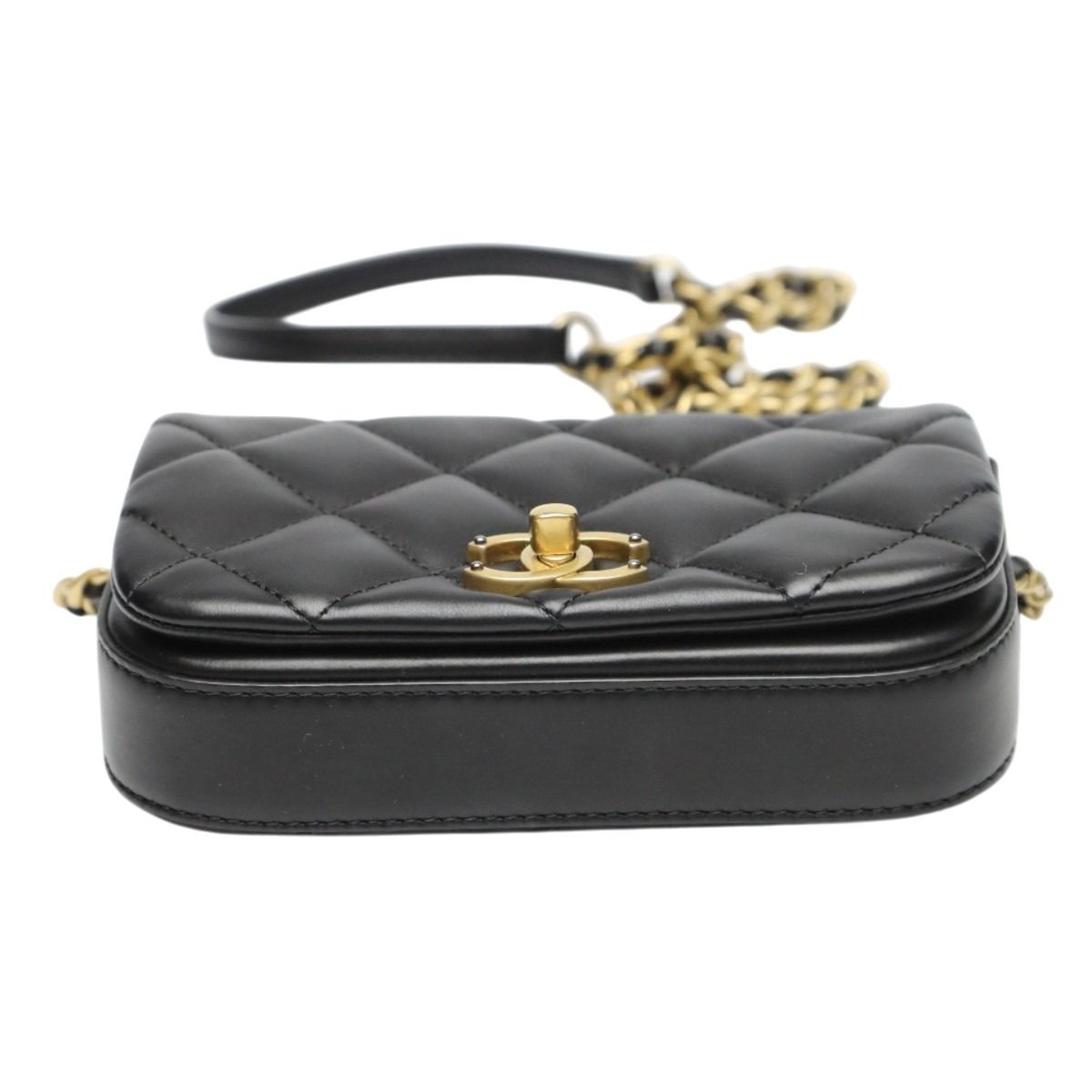 Chanel As2011 Lambskin Chain Shoulder Bag Quilted Black