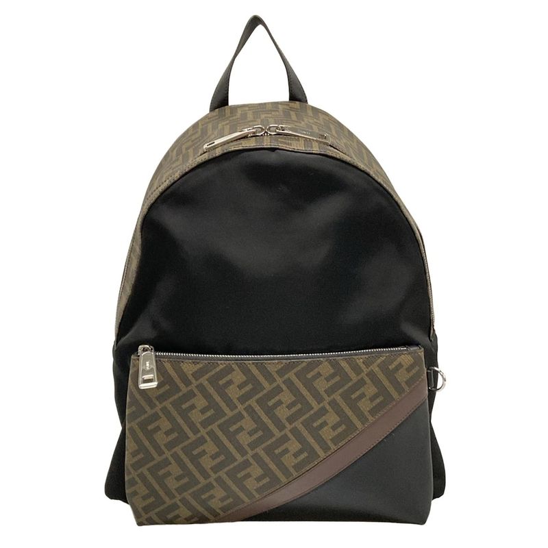 Fendi Backpack Sac Zucca Pattern 7vz042 Black X Beige X Multi Leather