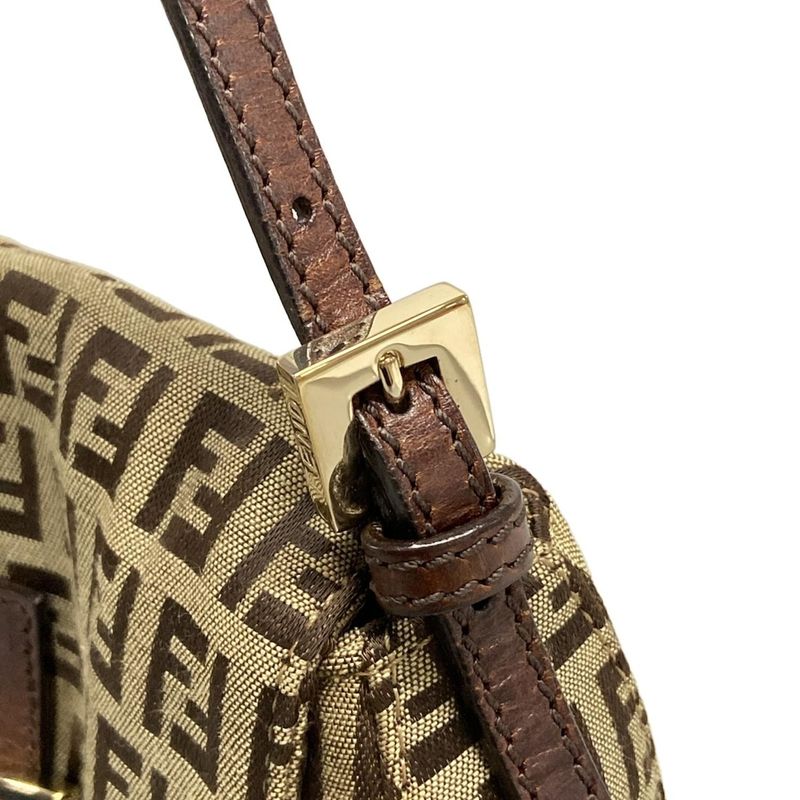 Fendi Handbag Mamma Bucket/zucchino Pattern 8br180 Beige And Dark Brown Mini