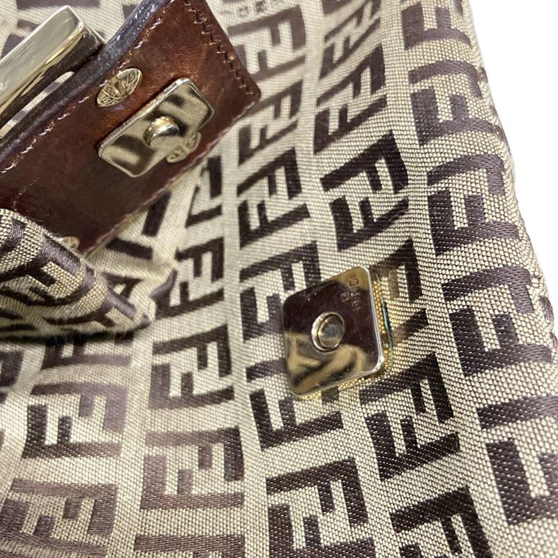 Fendi Handbag Mamma Bucket/zucchino Pattern 8br180 Beige And Dark Brown Mini