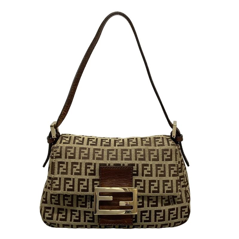Fendi Handbag Mamma Bucket/zucchino Pattern 8br180 Beige And Dark Brown Mini
