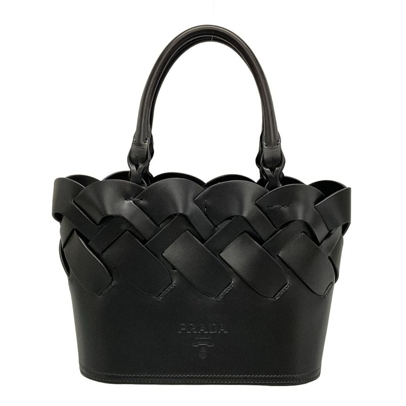 Prada Tote Bag Vittero Intrecciato 1bg318 Black Leather