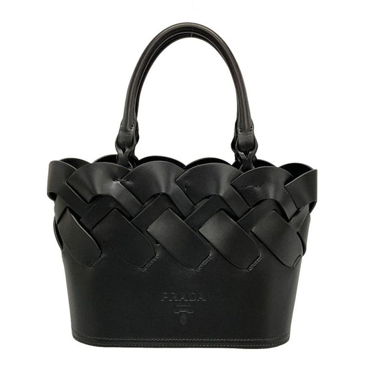 Prada Tote Bag Vittero Intrecciato 1bg318 Black Leather