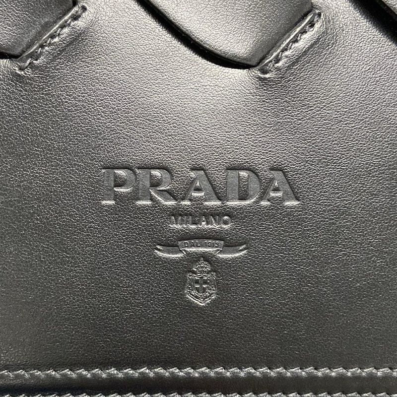 Prada Tote Bag Vittero Intrecciato 1bg318 Black Leather