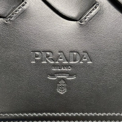 Prada Tote Bag Vittero Intrecciato 1bg318 Black Leather