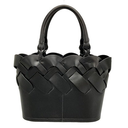 Prada Tote Bag Vittero Intrecciato 1bg318 Black Leather