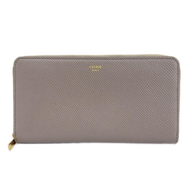 Celine Long Wallet - Gray Beige Round Zipper Leather