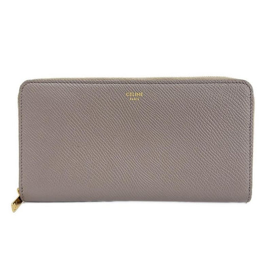Celine Long Wallet - Gray Beige Round Zipper Leather