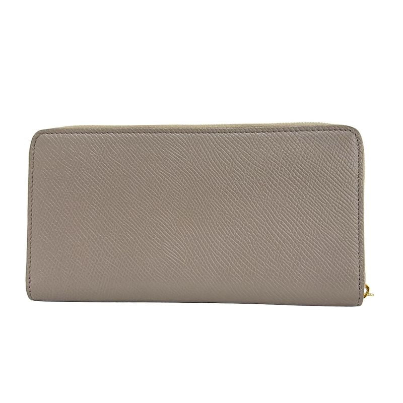 Celine Long Wallet - Gray Beige Round Zipper Leather