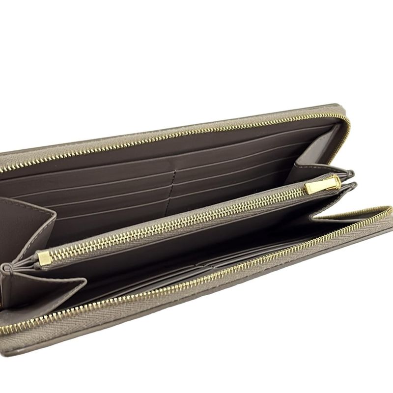 Celine Long Wallet - Gray Beige Round Zipper Leather