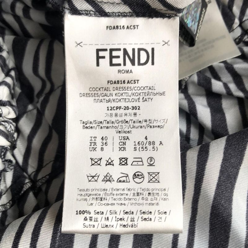 Fendi Dress Size 40 M Women - Light Blue White And Black Regular Collar Long