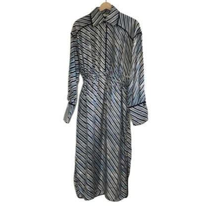 Fendi Dress Size 40 M Women - Light Blue White And Black Regular Collar Long