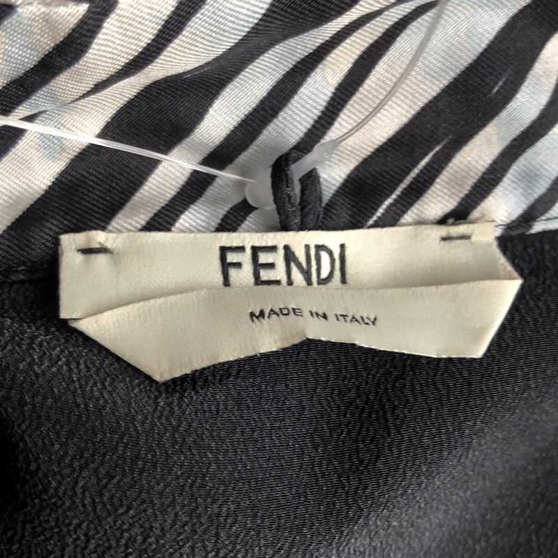 Fendi Dress Size 40 M Women - Light Blue White And Black Regular Collar Long