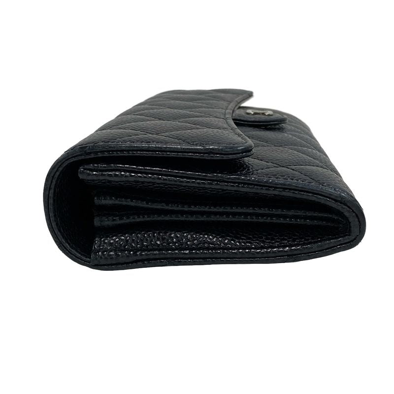Chanel Long Wallet Matelasse Black Silver Hardware