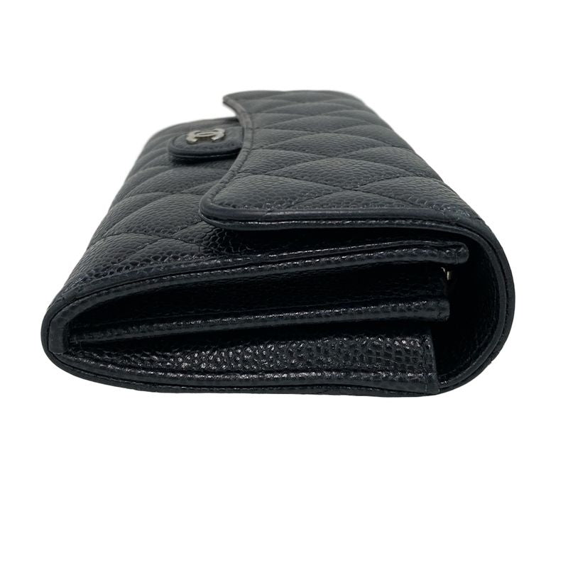 Chanel Long Wallet Matelasse Black Silver Hardware