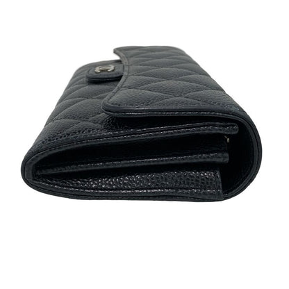 Chanel Long Wallet Matelasse Black Silver Hardware