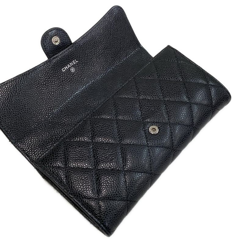 Chanel Long Wallet Matelasse Black Silver Hardware