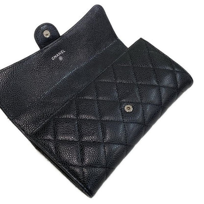 Chanel Long Wallet Matelasse Black Silver Hardware
