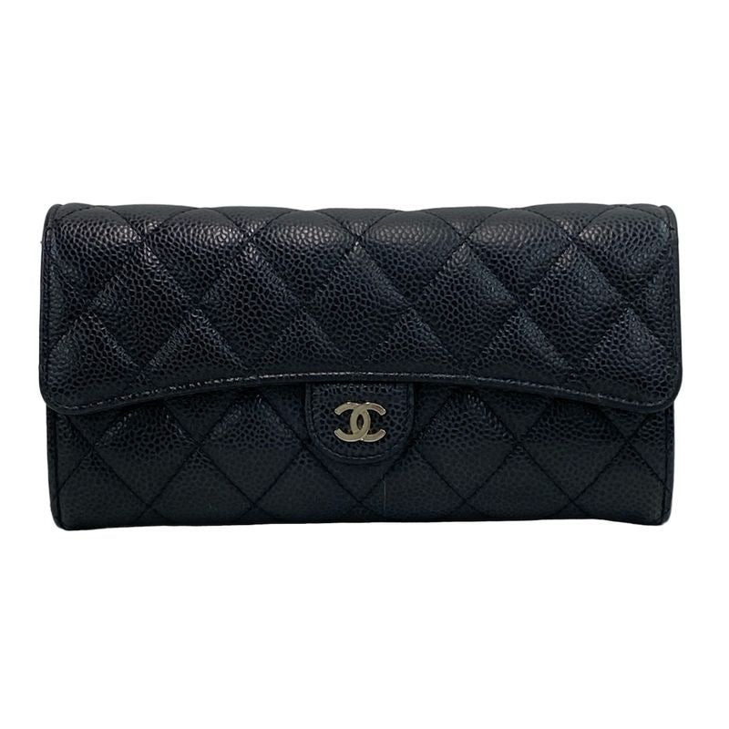 Chanel Long Wallet Matelasse Black Silver Hardware