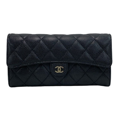 Chanel Long Wallet Matelasse Black Silver Hardware