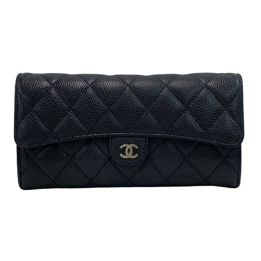 Chanel Long Wallet Matelasse Black Silver Hardware