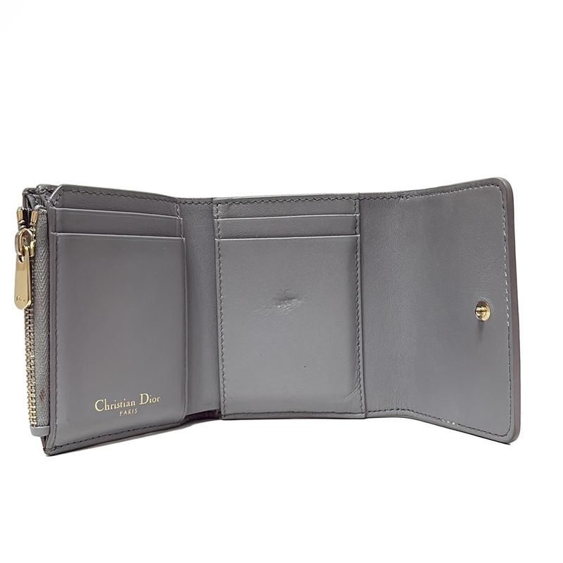 Dior/christian Dior Trifold Wallet 30 Montaigne Lotus Wallet Gray Leather