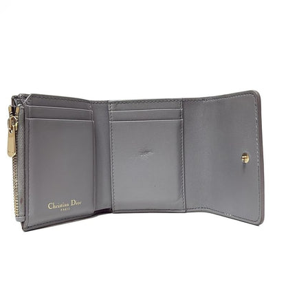 Dior/christian Dior Trifold Wallet 30 Montaigne Lotus Wallet Gray Leather