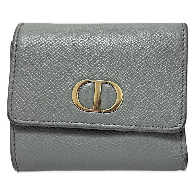 Dior/christian Dior Trifold Wallet 30 Montaigne Lotus Wallet Gray Leather