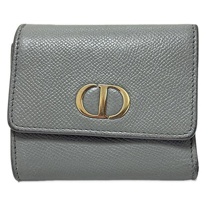 Dior/christian Dior Trifold Wallet 30 Montaigne Lotus Wallet Gray Leather