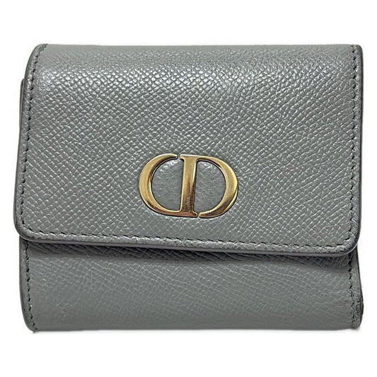 Dior/christian Dior Trifold Wallet 30 Montaigne Lotus Wallet Gray Leather