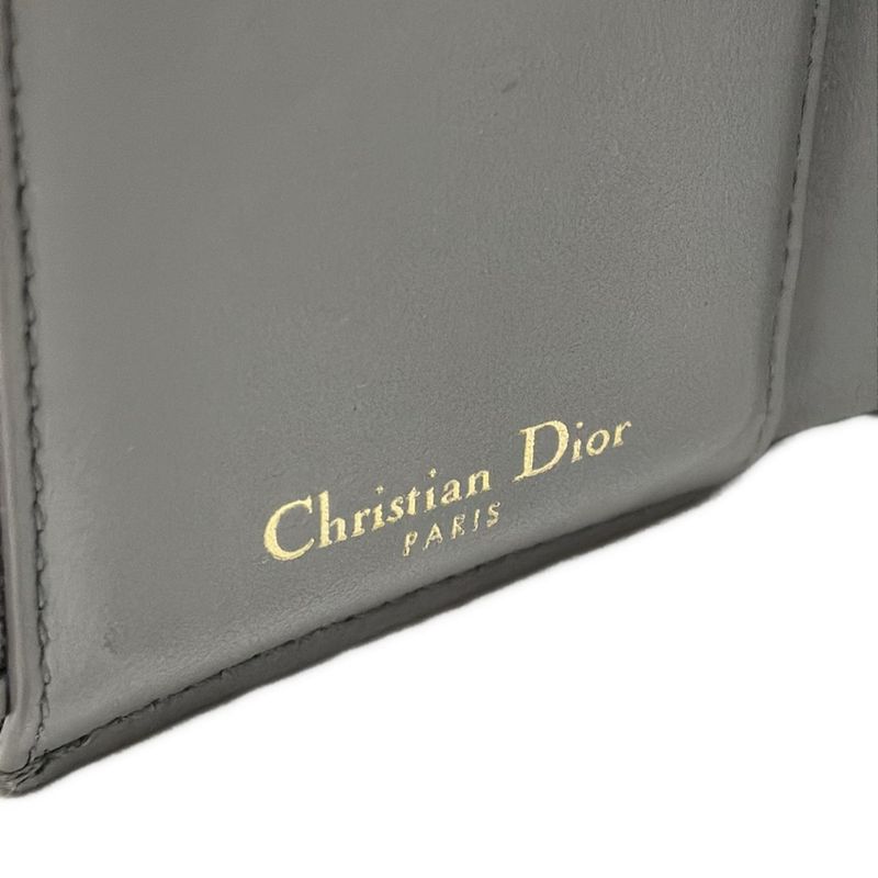 Dior/christian Dior Trifold Wallet 30 Montaigne Lotus Wallet Gray Leather