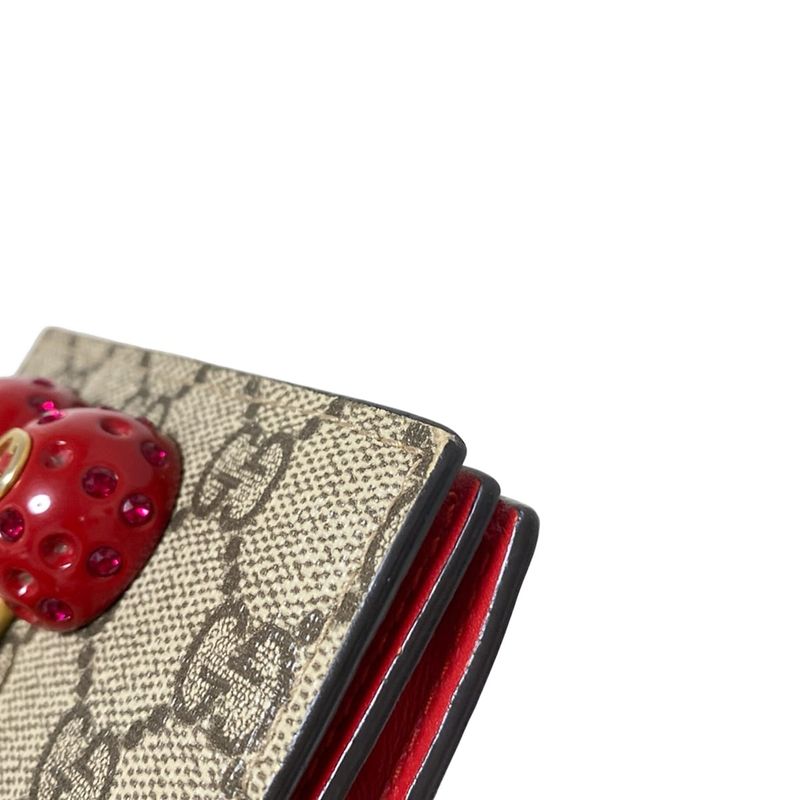 Gucci Bifold Wallet In Cherry GG Plus And GG Supreme 476050 Beige Dark Brown
