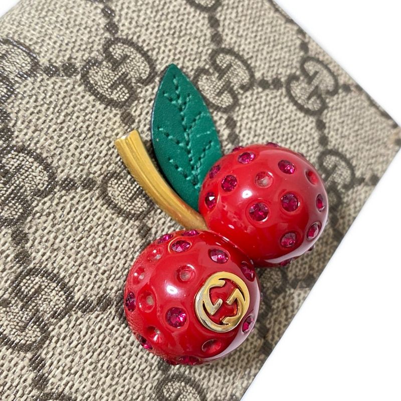 Gucci Bifold Wallet In Cherry GG Plus And GG Supreme 476050 Beige Dark Brown