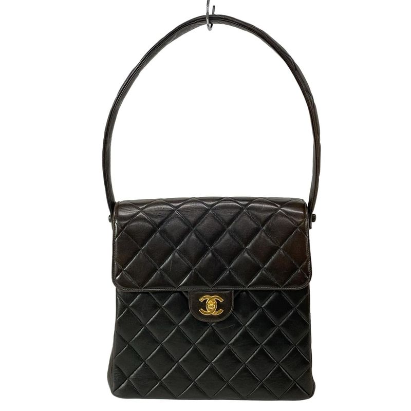Chanel Shoulder Bag Double Facematelasse Black Gold Hardware Lambskin
