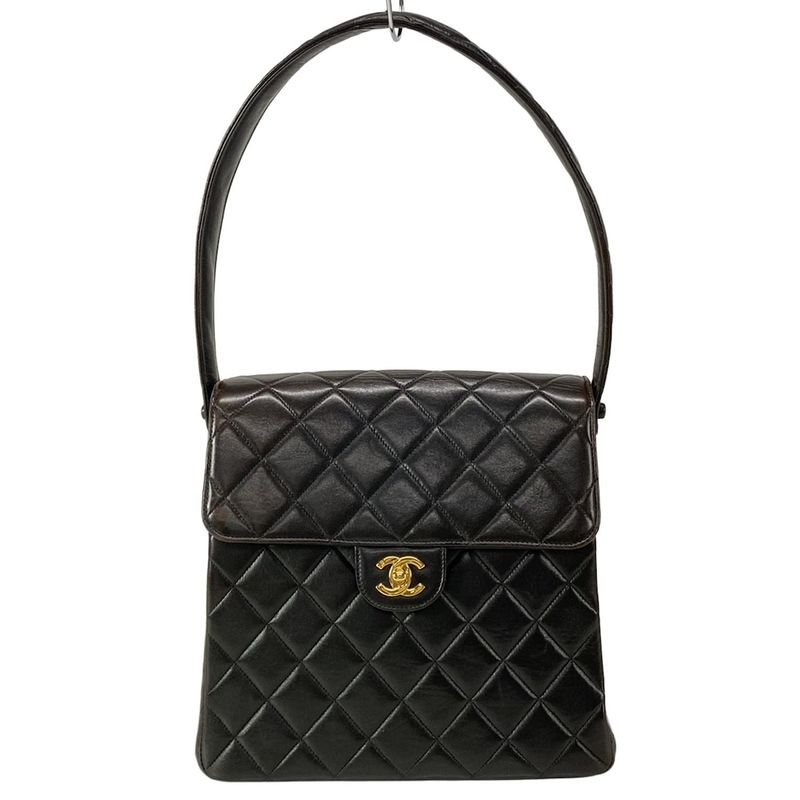 Chanel Shoulder Bag Double Facematelasse Black Gold Hardware Lambskin