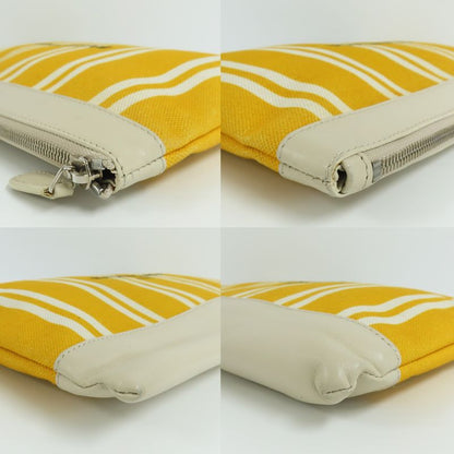 Balenciaga Navy-clip M 420407 Clutch Bag Yellow-ivory-leather Canvas