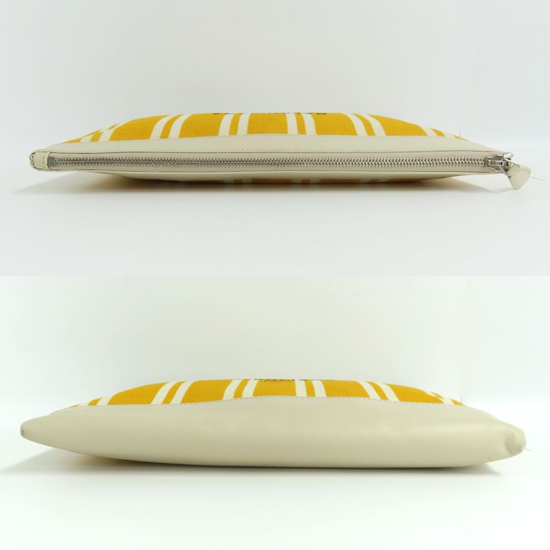 Balenciaga Navy-clip M 420407 Clutch Bag Yellow-ivory-leather Canvas